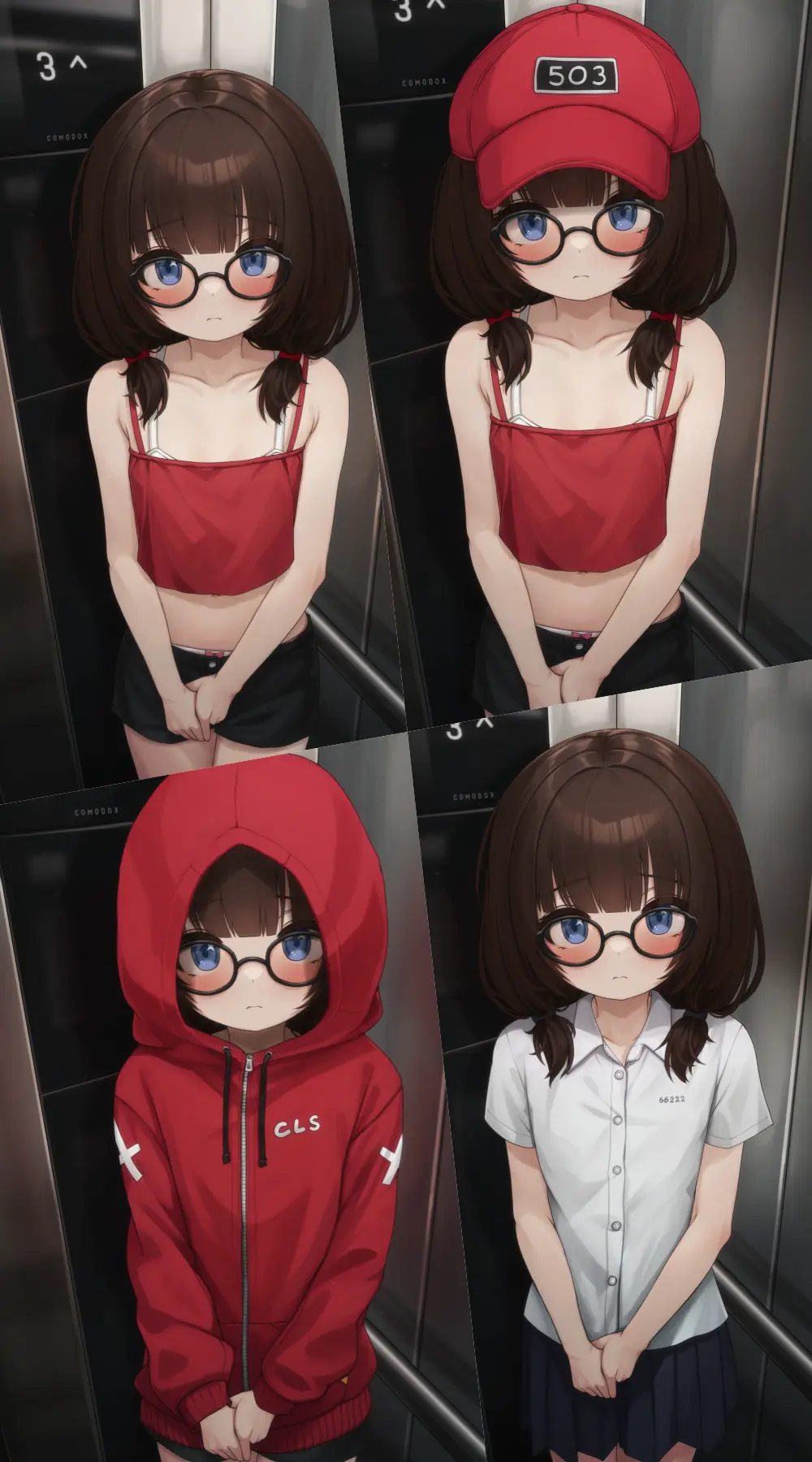 插画美图 美少女 眼镜娘 双马尾 少女文胸 电梯间@comodox 插画-第1张